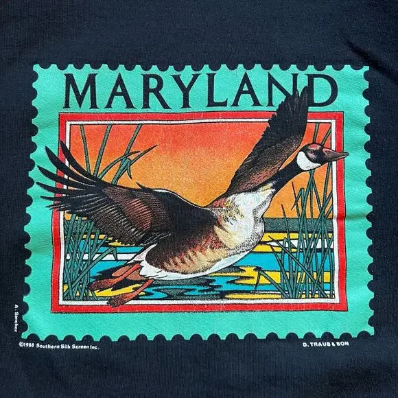 Vintage 80s Maryland Duck Stamp Canada Goose Crewneck Sweatshirt Bird Nature USA - Picture 3 of 8